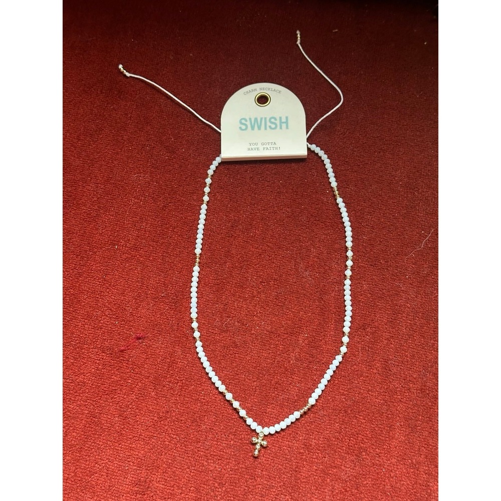 NWT Swish Beaded Necklace Religious Cross Dangle Adjustable